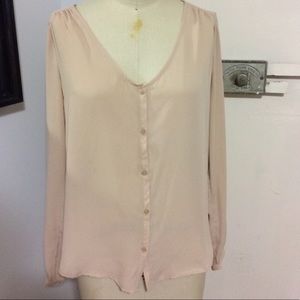 Vintage Forever 21 Nude Beige Long Sleeve Button Down Work Top Blouse